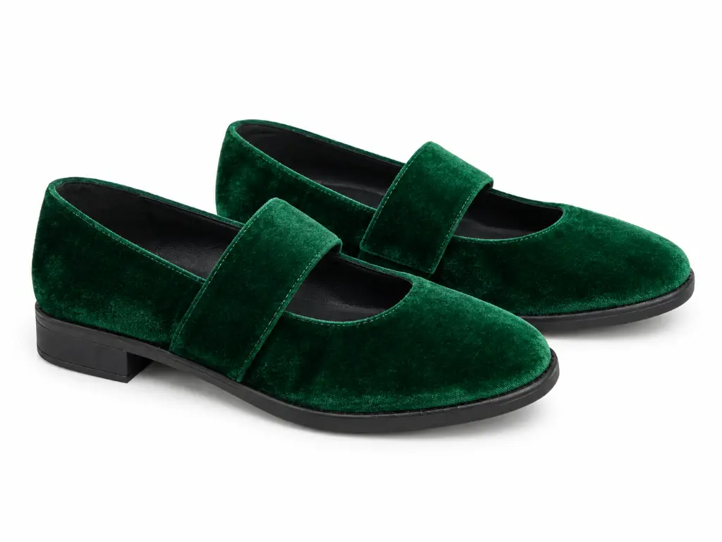 Mocasines Mary Jane de terciopelo verde.webp